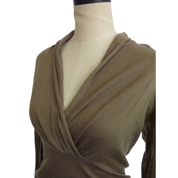 Banana Republic Crossover Drape Olive Brown Wool Sweater Top S - Picture 4 of 6